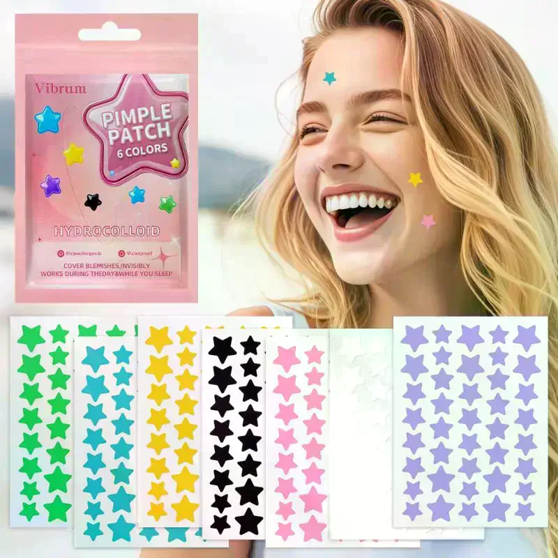 7/14/21/28 Sheets Hydrocolloid Star Pimple Patches 7 Colors Waterproof Hypoallergenic For Overnight Blemish Care Daily Skincare