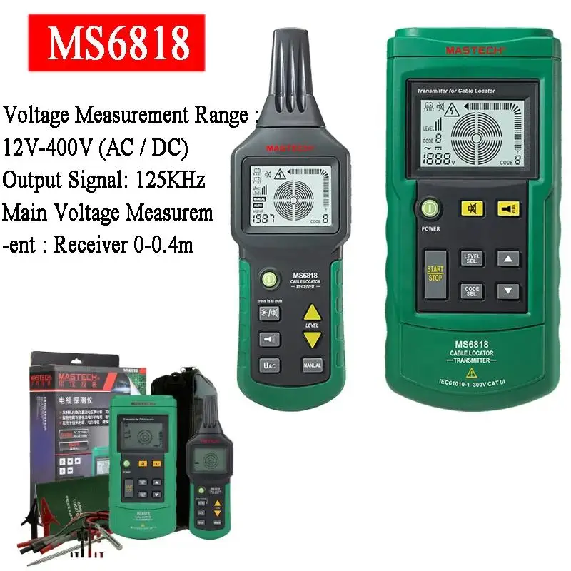 Mastech MS6818 Portable Professional Wire Cable Tracker Metal Pipe Locator Detector Tester Line Tracker Voltage12~400V