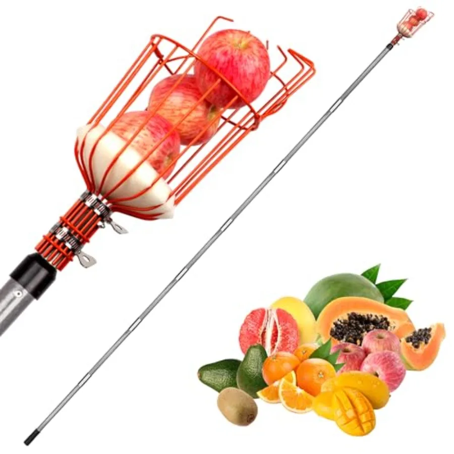 Walensee 23Feet Fruit Picker Adjustable Fruits Picker Tool with Fiberglass Pole Big Basket and Storage Bag Fruit Catcher Equipm