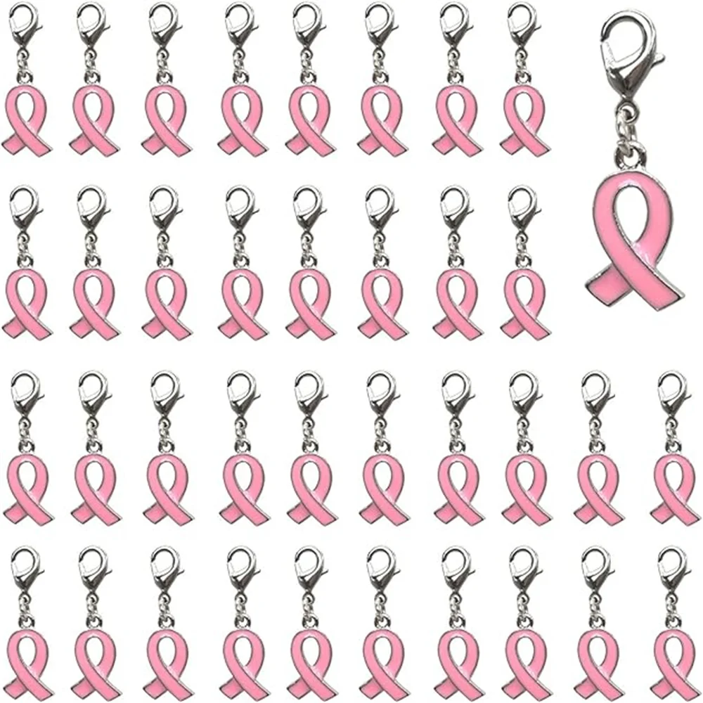 10/30/50PCS Breast Cancer Pink Ribbon Charm Zinc Alloy Breast Cancer Pendant Charm for Bracelet Necklace Earrings Jewelry Making