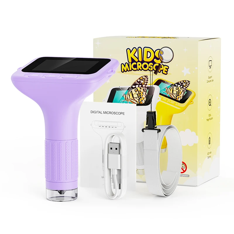 2MP 1080P 3 Inch HD IPS 178° Wide Color Gamut Screen with 1000x Zoom &1000mAh   Kid's Microscope for Fun Outdoor Exploration