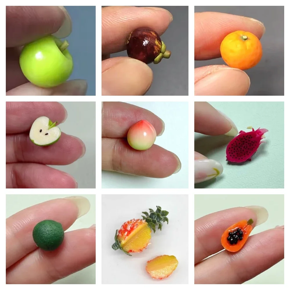 

1:12 Doll House Miniature Food Play Handmade Fruit Plate Mini Kitchen DIY Pineapple Apple Dragon Fruit Papaya BJD Clay Model