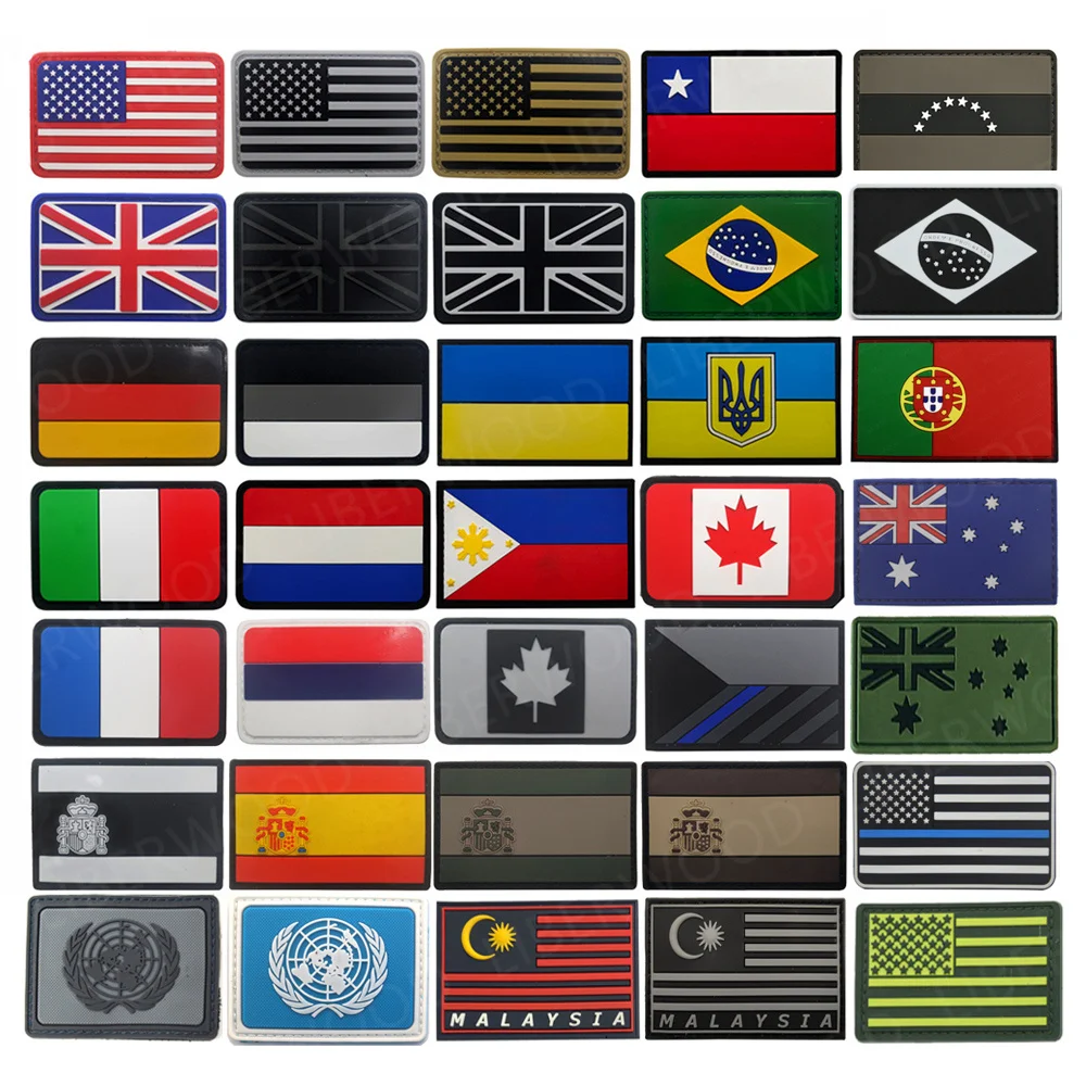 Flag PVC Patches Russia US UK Spain France Czech Germany Italy Army Military Tactical Hook Badge Rubber Emblem Applique