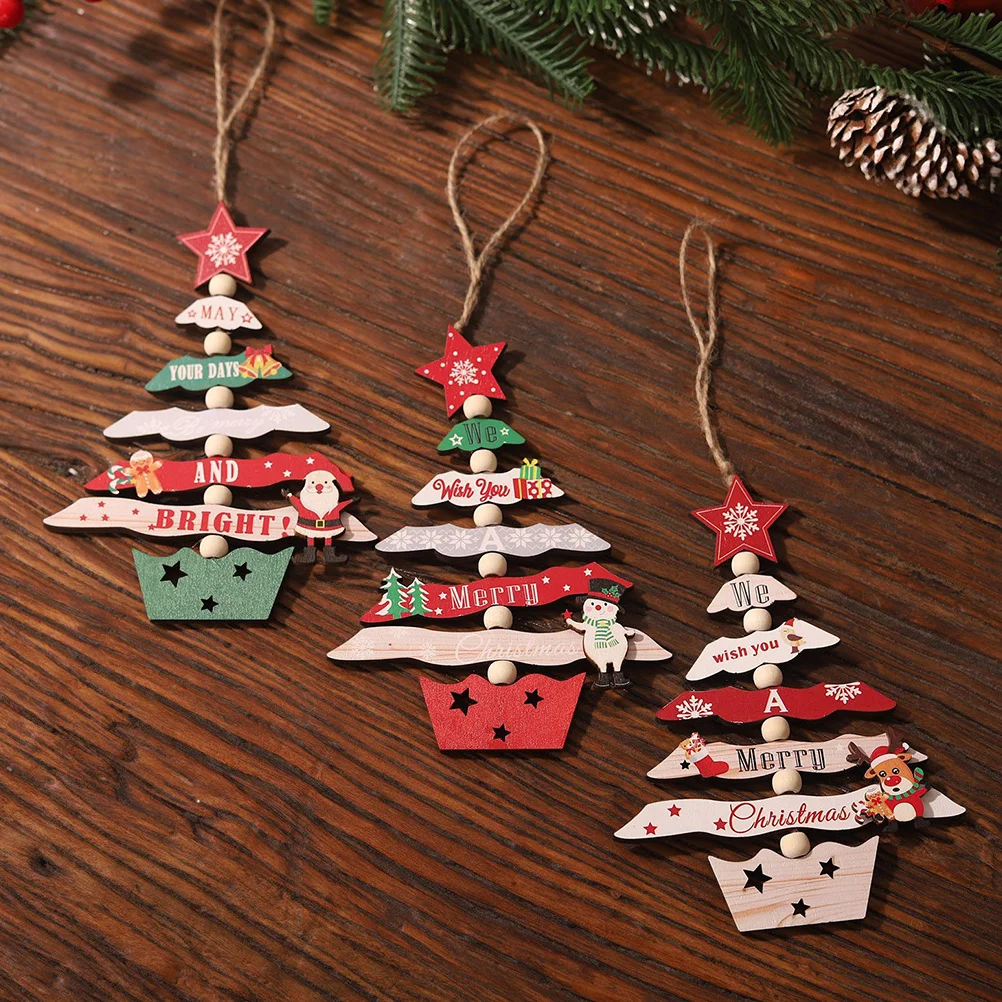 

3Pcs Christmas Tree Pendant Wooden Hanging Ornaments Multiple Styles Festive Atmosphere Christmas Ornaments Xmas Tree Decor
