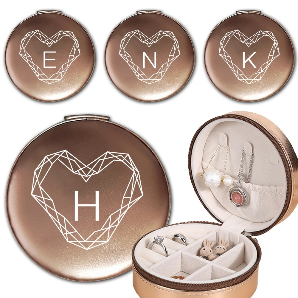 

Pu Jewelry Box Portable Round Jewellery Case Compartmentalised Storage Container Earring Necklace Display Durable For Travel