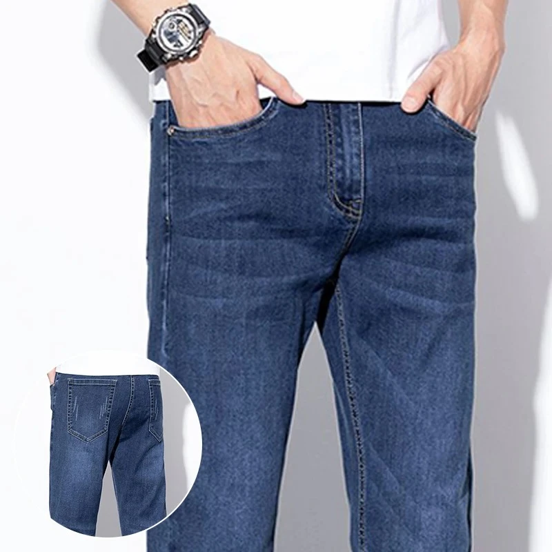 

Men Fashion Comfortable Look Taller Jeans Male Loose Straight Elasticity Denim Pants Nostalgic Breathable Trousers