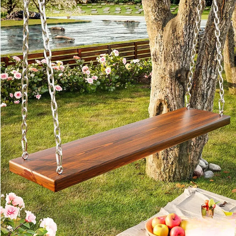 Outdoor Swing Chair Hammock Patio Porch Garden Hanging Seat Adjustable Heavy Duty Weather Resistant Cushion Kids Adults 60cm