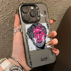 Great Art Aesthetic David Mona Lisa Electroplated Phone Case For iPhone 11 12 13 14 15 Pro Max XS XR X 7 8 Plus Matte Hard Cover