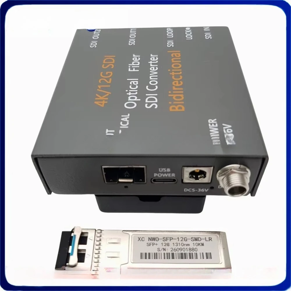1Ch 4K/12G SDI Bidirectional Fiber Optic Converter/Transceiver With 2x Output +1x Loopback 12G Duplex 1310nm LC 10KM SFP/DC5-36V
