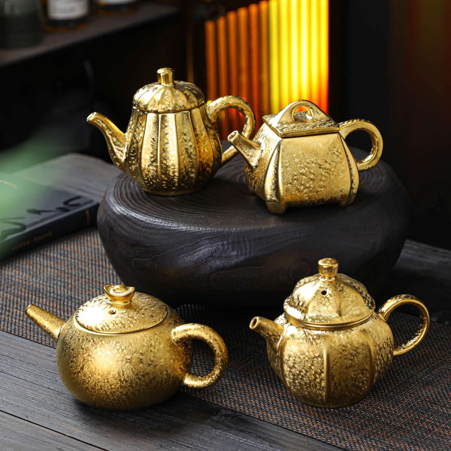 Color gold-plated ceramic kung fu tea set teapot 150ml household high-end court style design retro gifts Feiyue Dehua