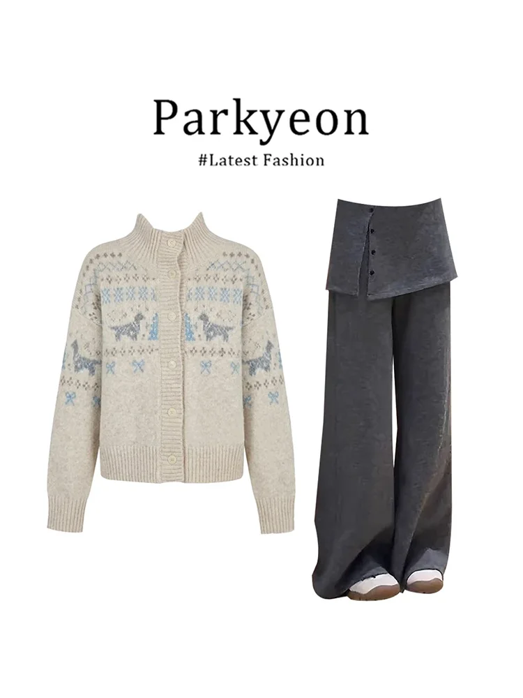 

Parkyeon Grey Wide Leg Casual Pants Women's Loose High Waist Long Trousers Autumn Winter New Style Versatile Ladies Fashion