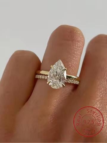 925 Sterling Silver 1-4 CT Zircon Sparkling Luxury Water Drop Shape Ring For Women Engagement Wedding High Quality Fine Jewelry