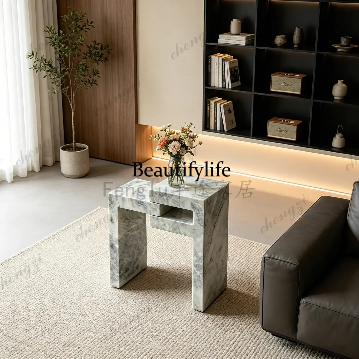 M182 Italian high-end natural marble edge combination designer living room edge table corner