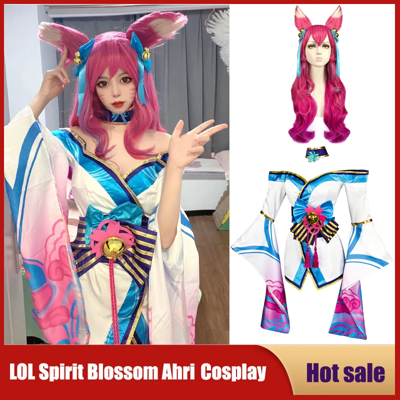 Ahri Cosplay Costume Anime Game LOL Spirit Blossom League of Legends Dress For Women Girl Wig Halloween Party Sexy Kimono Suit