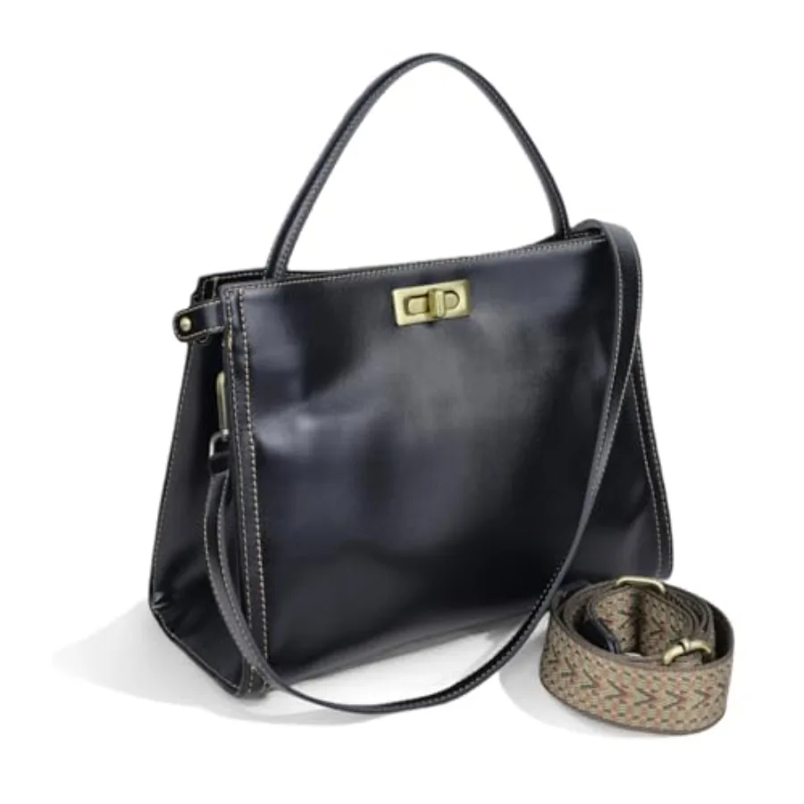 

Женская сумка из натуральной кожи с верхней ручкой, винтажный стиль, сумка-портфель и сумка через плечо с регулируемым ремнем, повседневная сумка.