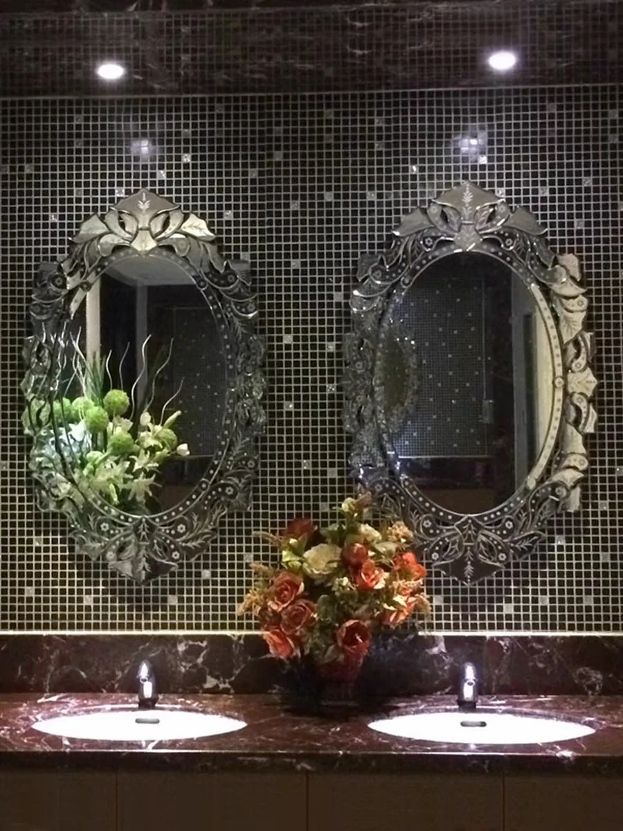 European Style Hand-carved Venetian Mirror Wall Porch Fireplace Home Decoration Mirror
