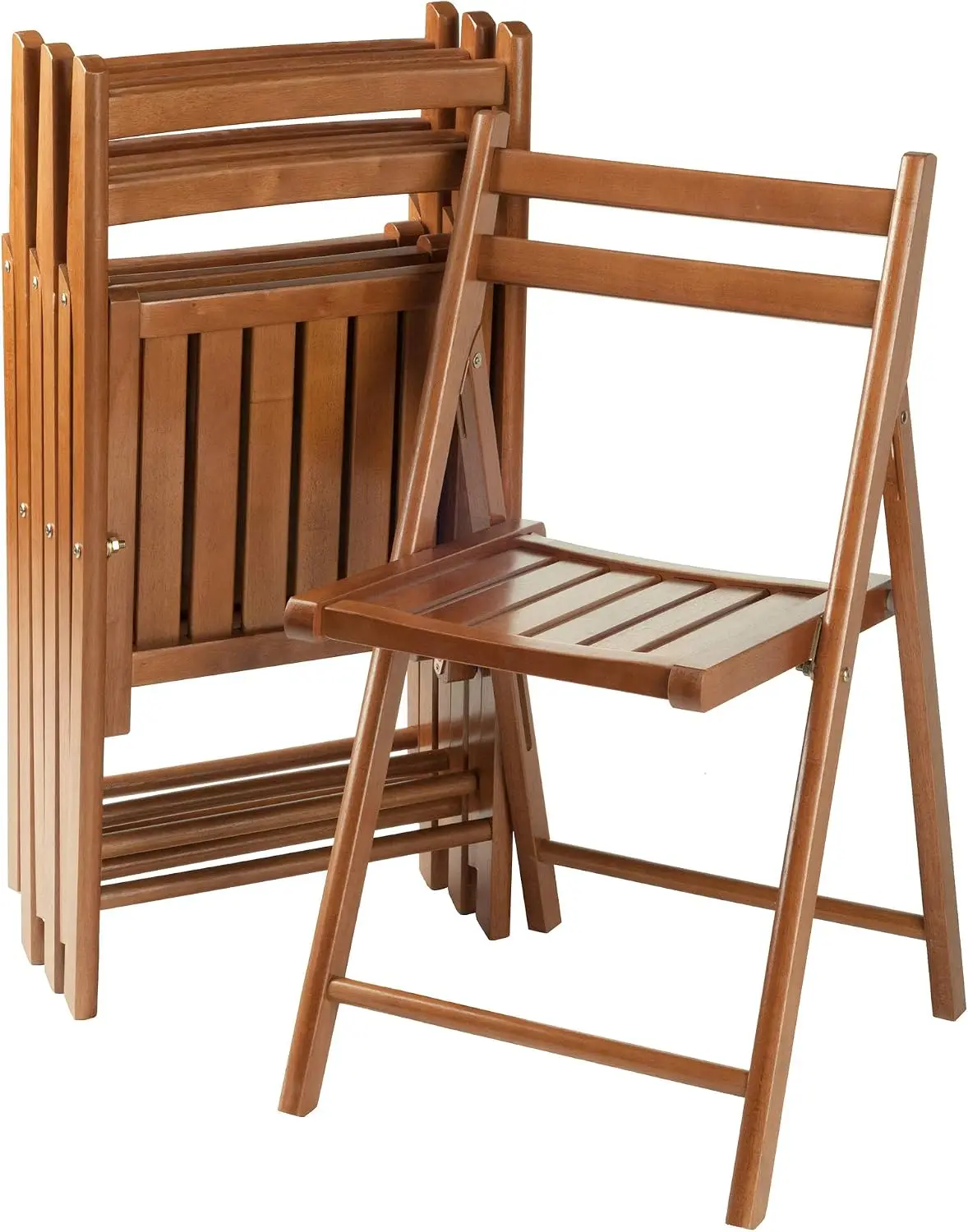 Robin Folding Chair Set of 4 in Teak, Convenient & Lightweight Portable Kitchen & Dining Chairs for Small Homes & Apartments, In