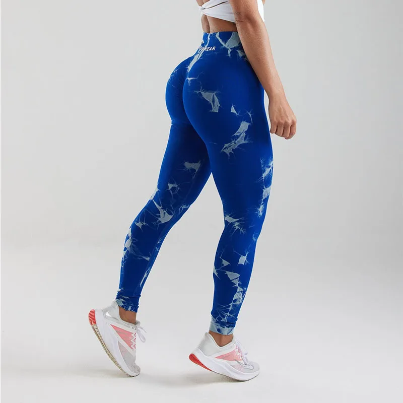 INNOVA WEAR Women Tie-Dye Yoga Pants Deep Blue Lightning Marble Scrunch Butt Leggings Women Gym Fitness Leggins Workout Pants