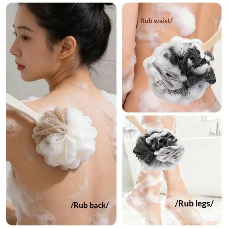 Wooden Handle Bath Brush Soft Mesh Back Scrubber Shower Body Cleaner Sponge Brush Exfoliating Scrub Skin Massager Bath Tool