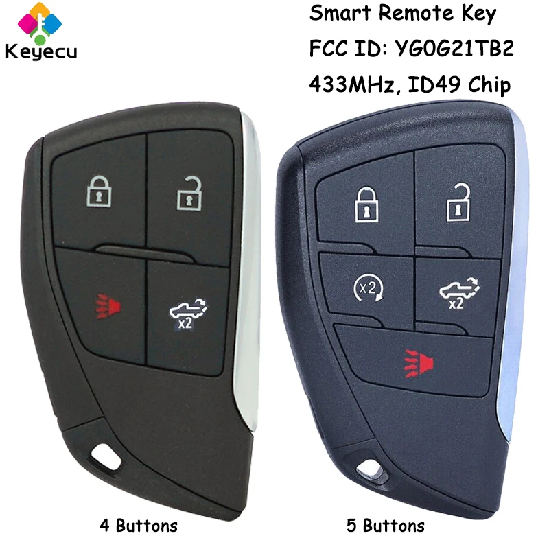 

KEYECU Smart Remote Control Car Key With 4 5 Buttons 433MHz ID49 Chip for Chevrolet Silverado 2021 2022 2020 Fob FCC: YG0G21TB2