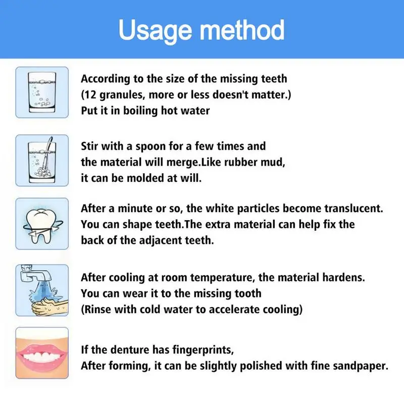 Kit de reparación de dientes falsos para reparación Oral, cuentas de reparación de dientes falsos de grado alimenticio, pegamento sólido