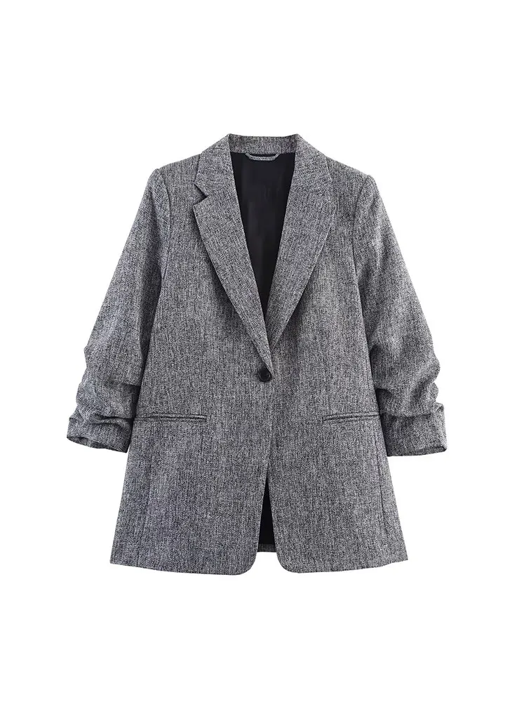 NLZGMSJ Vintage Chic Frauen Blazer Solide Einreiher Langarm Blazer Neue Mode Herbst Winter Büro Dame Blazer