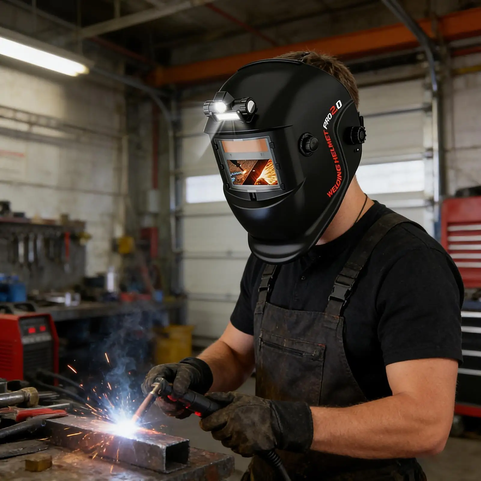 Auto Darkening Welding Helmet Adjustable Face Shield with Light Welder Hood Masque for Workshop Garage Job Site Automotive