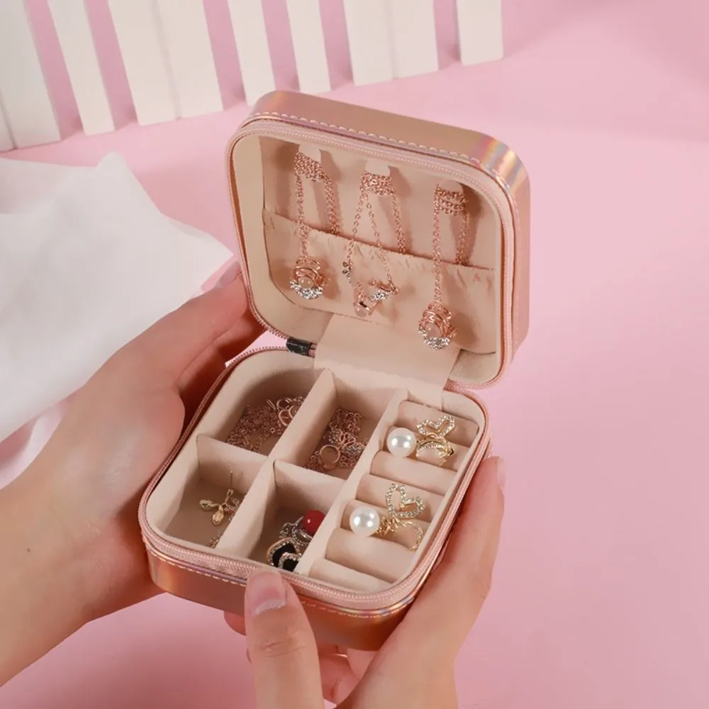

PU Leather Jewelry Packing Bag Laser Multi-function Earrings Storage Case Necklaces Rings Organizer Mini Jewelry Display Box