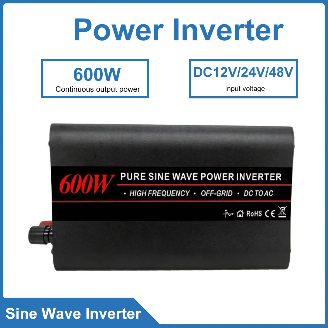 

DC12V/24V/48V Pure Sine Wave Power Inverter 600W AC100-120V AC220-240V High Frequency Inverter For Outage Household Car Outdoor