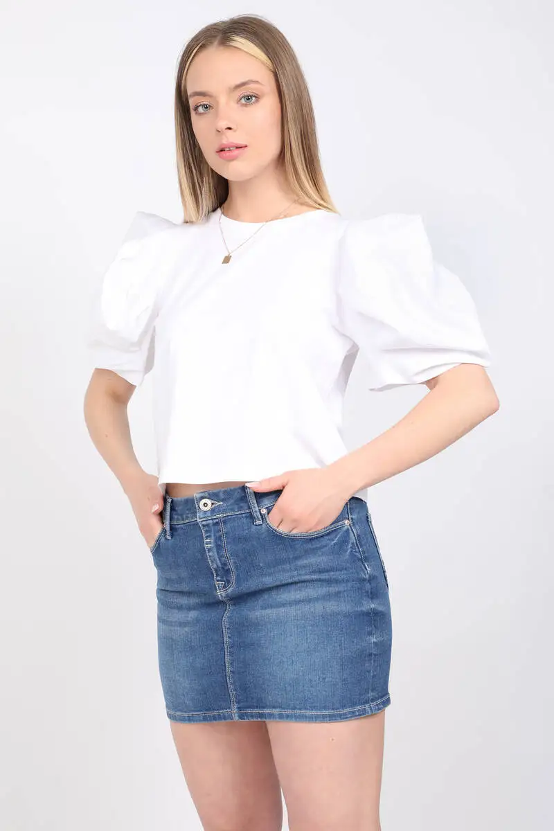 Women's White Balloon Sleeve T-shirt