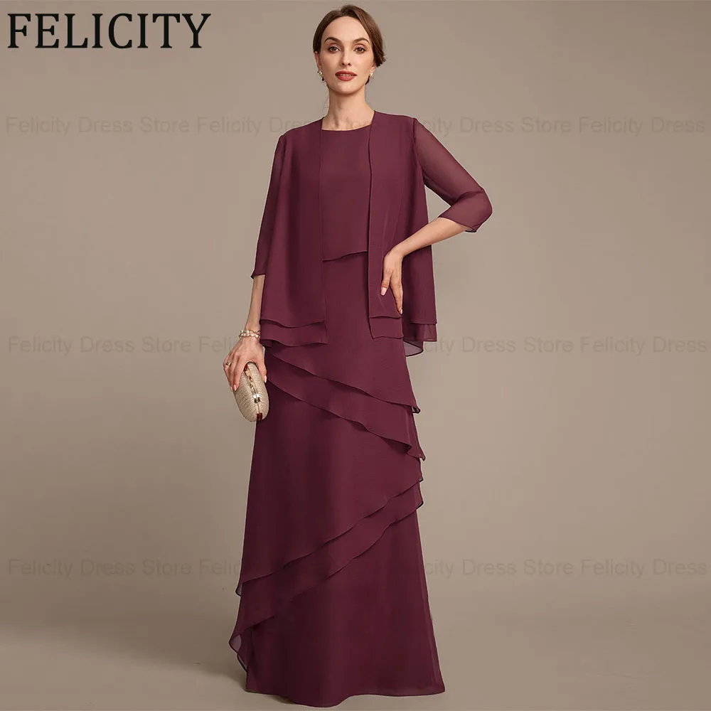 FELICITY Two Piece Simple Chiffon Mother of the Bride/Groom Dresses 2024 Sheath Scoop Wedding Guest Dresses Formal Occasion Gown