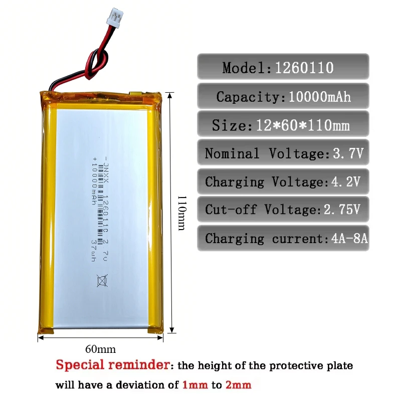 High Quality 3.7V 10000mAh 1260110 Rechargeable Li-Po Polymer Battery for DIY Toys, Power Banks, GPS, Camping Lights, Laptops
