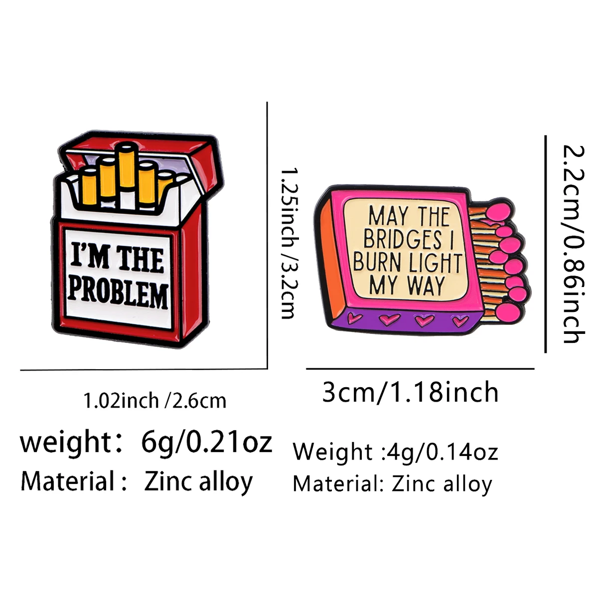 Ignite Matchbox Enamel Pins Metal Brooch Backpack Hat Bag Collar Lapel Badges Men Women Fashion Jewelry Collection Gift 2pcs/set