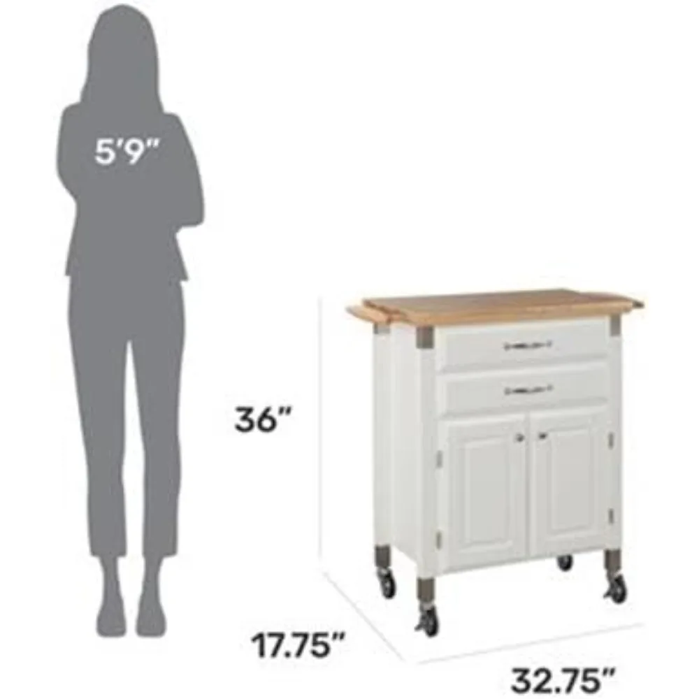 جزيرة مطبخ متنقلة بيضاء مع مساحة تخزين