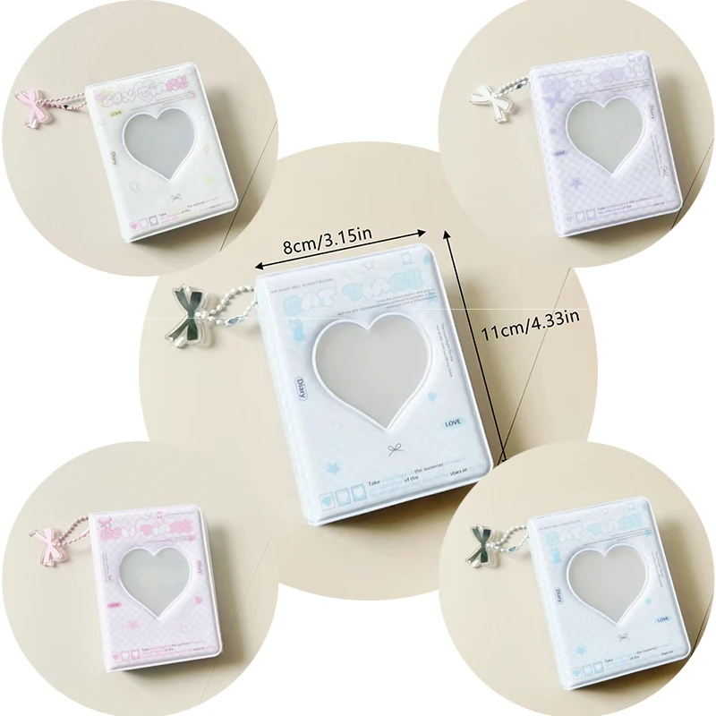 

1PC Cute Bow Photo Album 3 Inch Love Heart Hollow Picture Storage Case Kpop Card Binder Name Card Book Photocard Holder