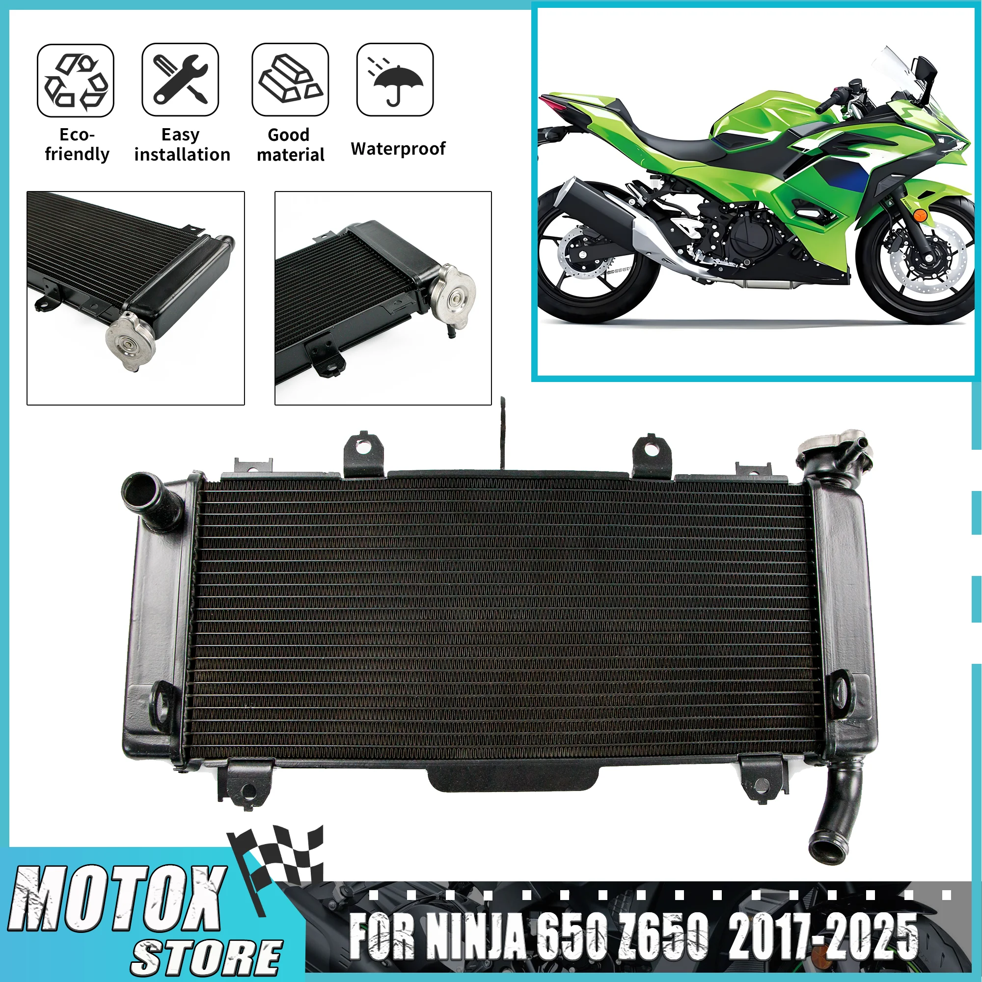 

Motorcycle Radiator Assembly Fit for Kawasaki Ninja 650 Z650 ER650 2017‑2025 Cooler Cooling 2019 2020 2021 2022 2023 2024