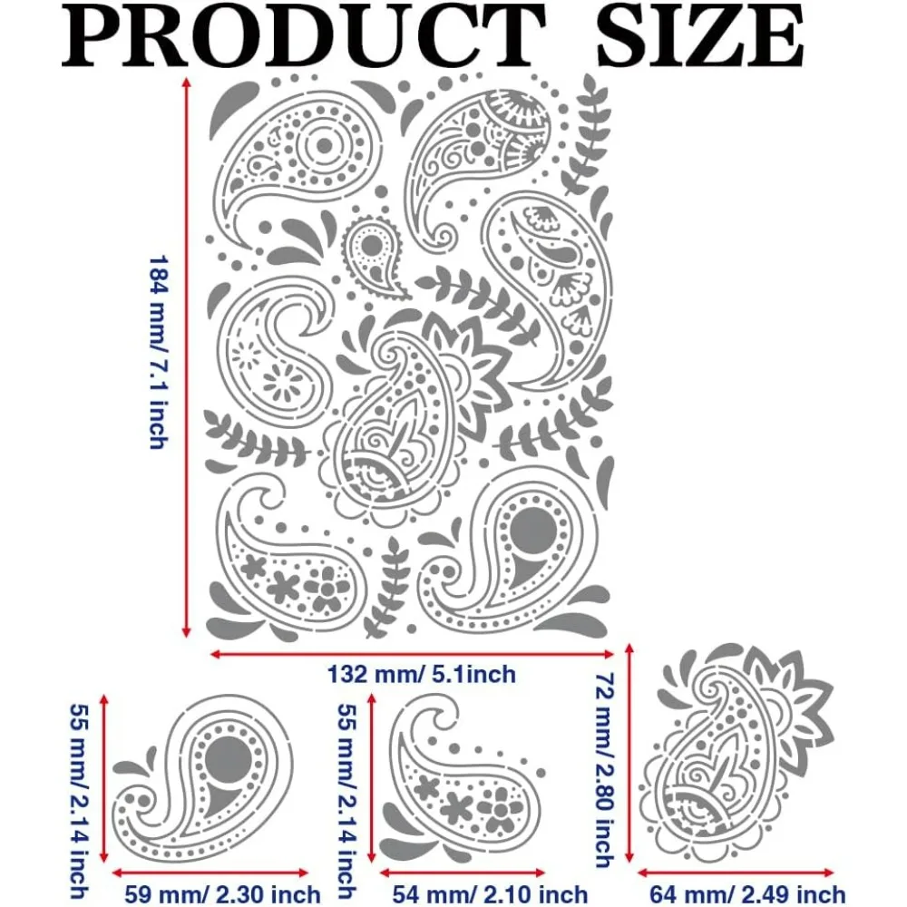 Paisley Metal Stencil 5.5×7.5inch Paisley Border Journaling Stencils Vintage Paisley Leaves Stencil Element Stainless