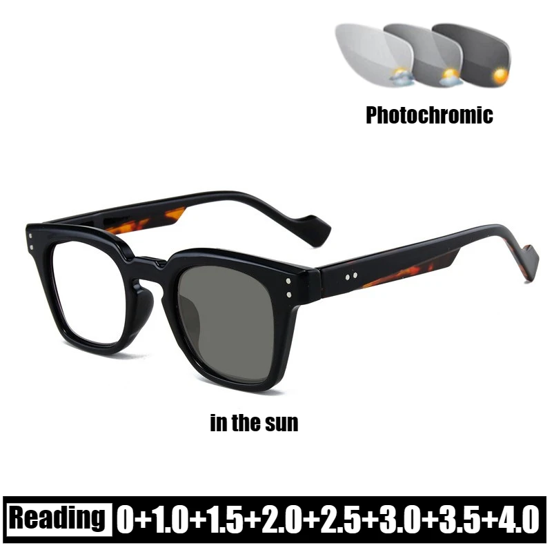 

Classic Unisex Square-Frame Photochromic Reading Glasses Outdoor UV Protection Glasses Blue Light Blocking Presbyopia Glasses
