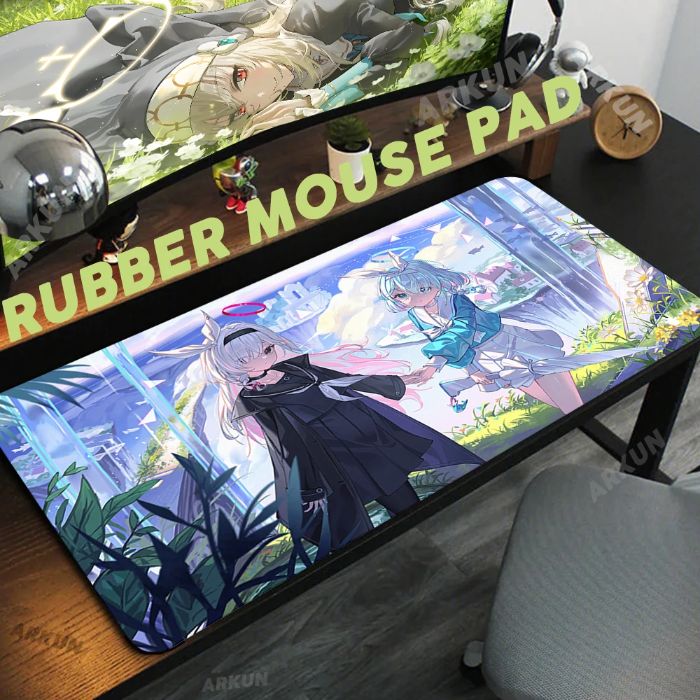 

XXL 900X400 Hot Kawaii Girl Arona Plana Popular Fashion Blue Archive Gaming Mouse Pad Large Big Non-Slip Big Keyboard Table Mat