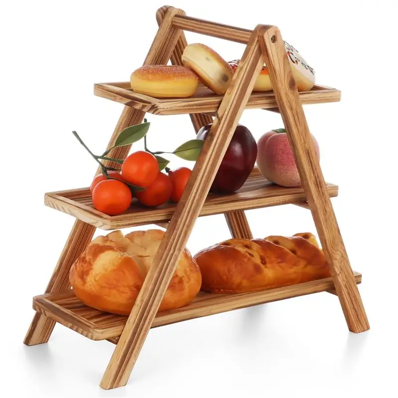 

3-Tier Serving Tray Stand Wood Cupcake Display Stand Decorative Rustic Farmhouse Serving Platters Foldable Party Serving Trays