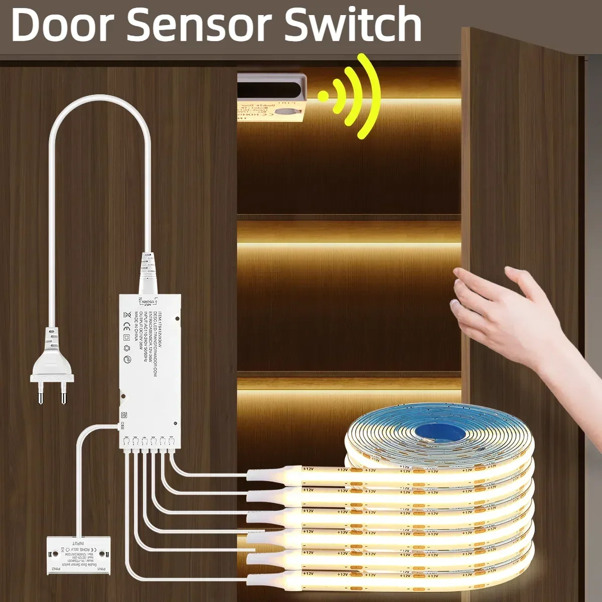 2-10PCS Smart Door Sensor Control LED Strip Light Kit, Auto On/Off, DIY Cuttable Strip Back Adhesive For Cabinet Showcase Decor