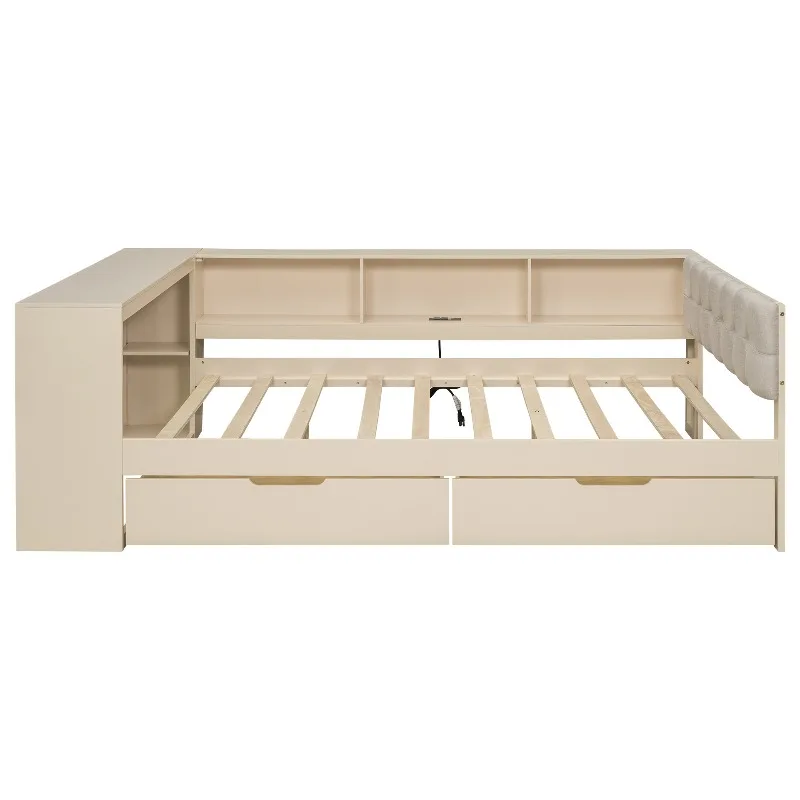 Bed and desk integrated, with bookshelf storage drawers, space saving bedroom bed