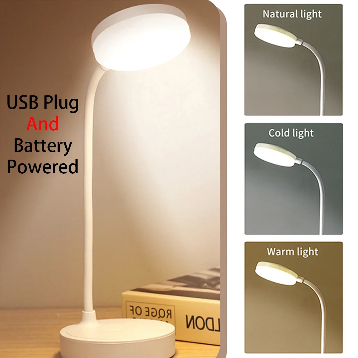 Portable LED Desk Lamp USB Plug Battery Powered Table Light – Only .90!