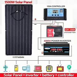 3000W Solar System For Home Complete Kit With 1500W 3000W Solar Panel 100A  Controller 110V 220V 4000W Inverter 8Ah LFP Battery