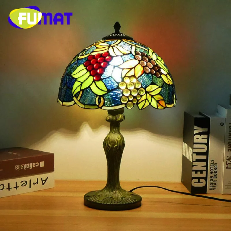 FUMAT Tiffany table lamp colored glass European retro table lamp for study bedroom bedside desk lamp coffee bar LED decor lamp