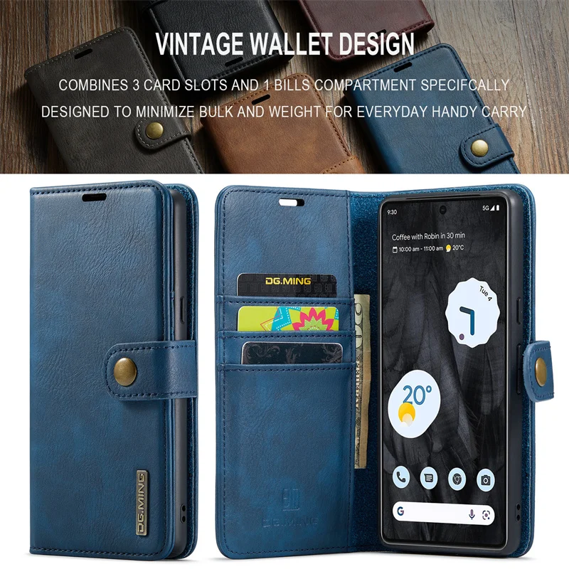 

Luxury 2-in-1 Phone Case for Google Pixel6 7 8 A Pro Leather Case With Detachable Flap Wallet Card Slot Magnetic Phone Case