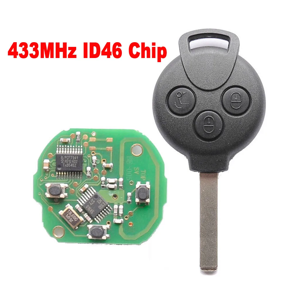 

3 Buttons Car Key Remote Control Smart Key 433MHz ID46 Chip For Smart 451 Fortwo Coupe Cabrio