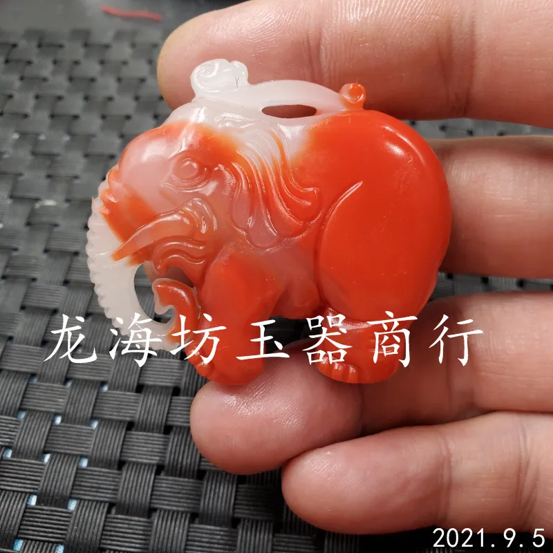 Xinjiang Hetian Outer Mongolia Elephant Pendant Double-Sided Carved Three-Dimensional Elephant Pendant Red Jasper Elephant Penda