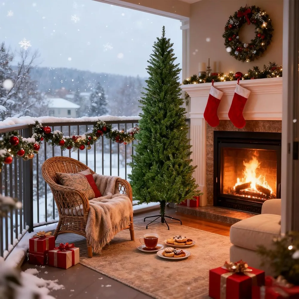 

Классическая рождественская елка в стиле карандаша, 72 дюйма, идеально подходит для празднований Хэллоуина и Рождества.