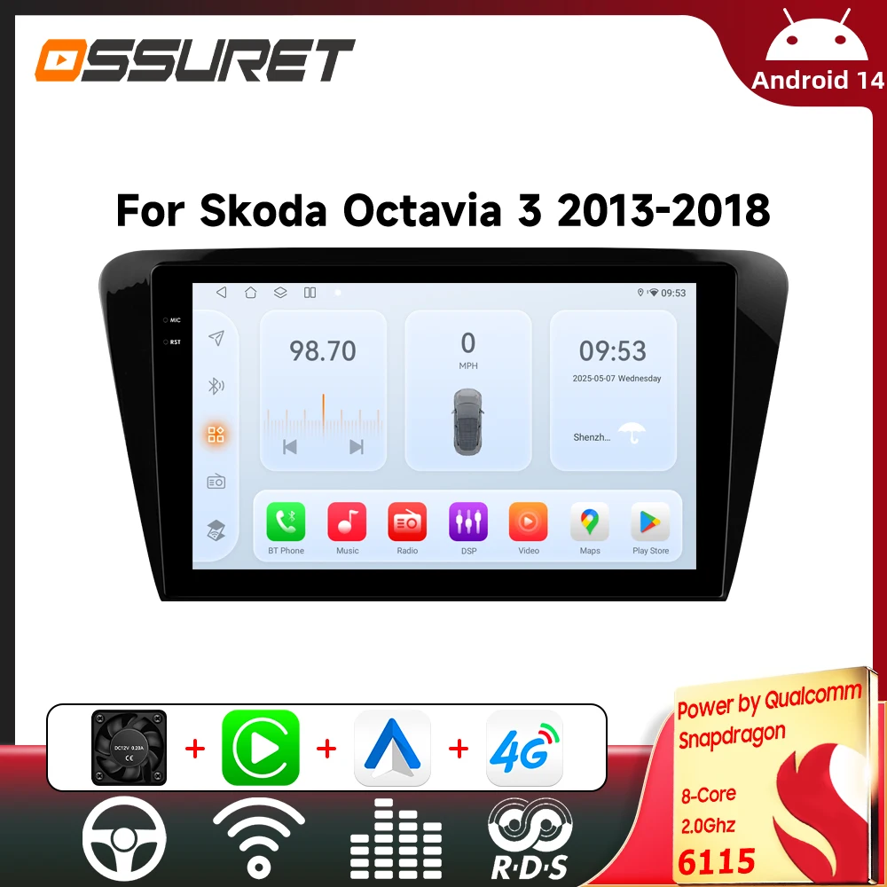 Autoradio für SKODA Octavia 3 2013-2018 Kabelloses Carplay Multimedia-Player GPS-Navigation 6115 Intelligente Systeme 4G RDS